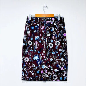 JOE FRESH Burgundy floral high-waisted  pencil skirt